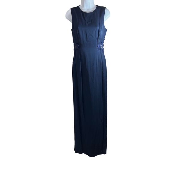 Vintage Jessica McClintock Blue Evening Dress with Sheer & Lace Side Cut… - Picture 1 of 5